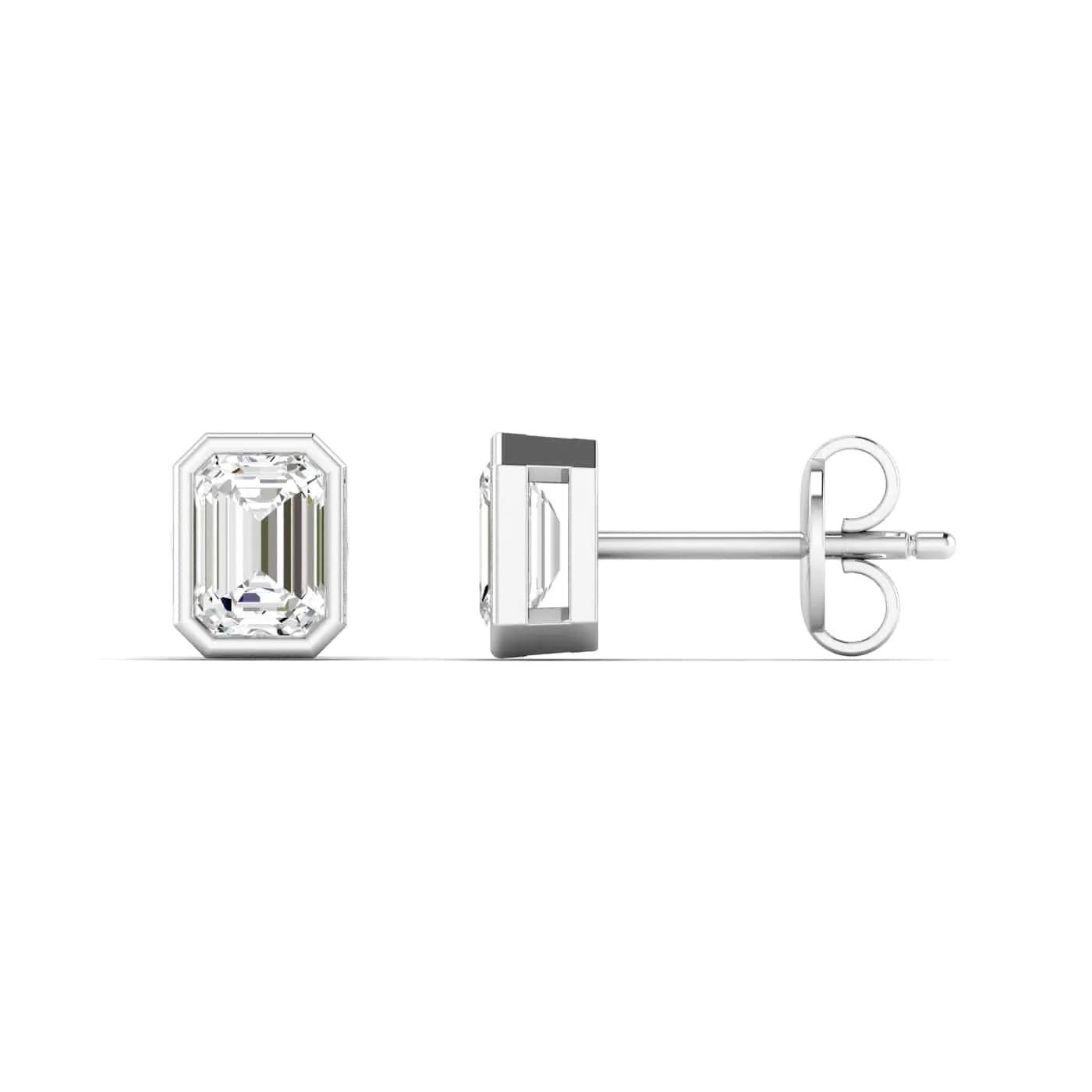 14K & 18K Gold Emerald Cut Bezel Set Diamond Stud Earrings