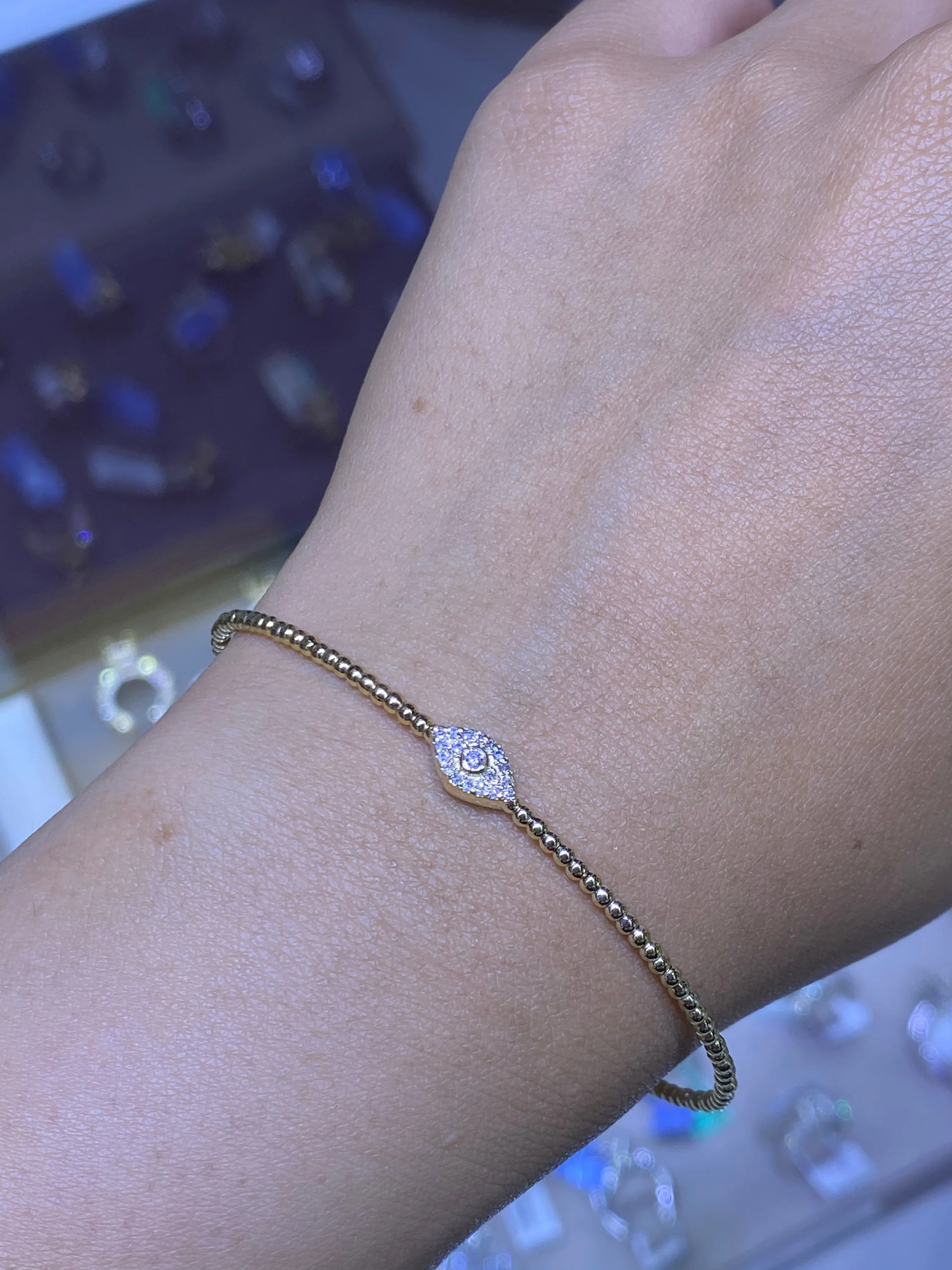 14k Gold Bubble Evil Eye Diamond Bangle