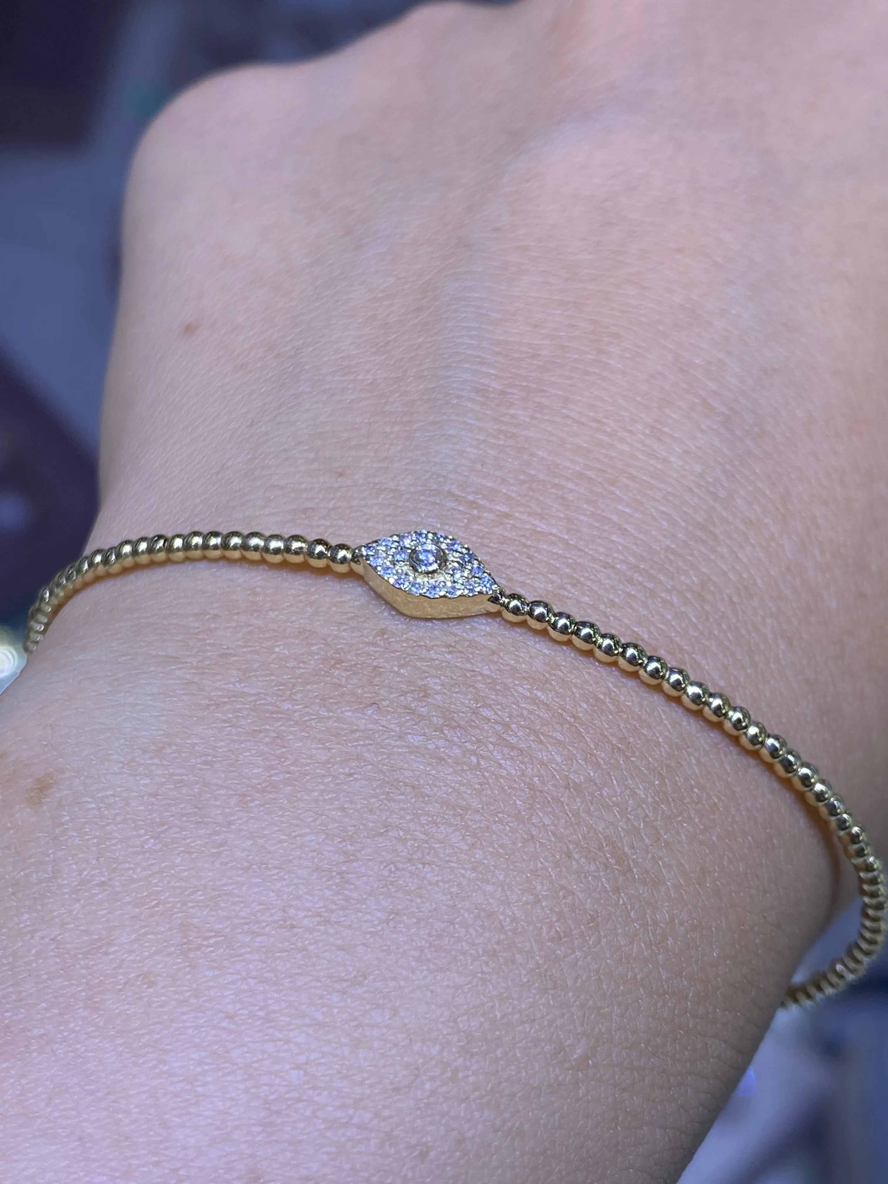 14k Gold Bubble Evil Eye Diamond Bangle