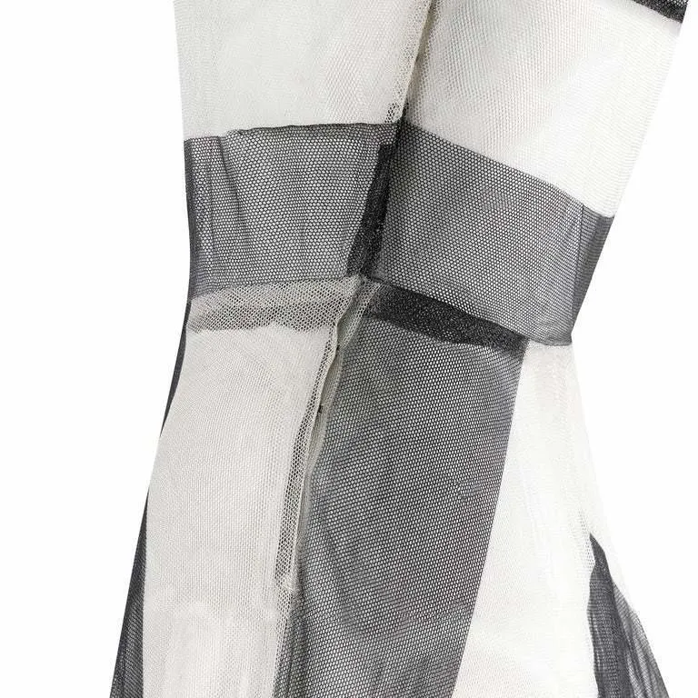 1930s Monochrome Chevron Pattern Tulle Dress