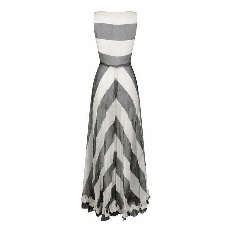 1930s Monochrome Chevron Pattern Tulle Dress