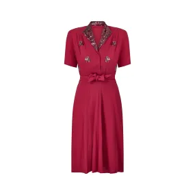 1940s Du Barry Raspberry Sequin Shirtwaister Dress