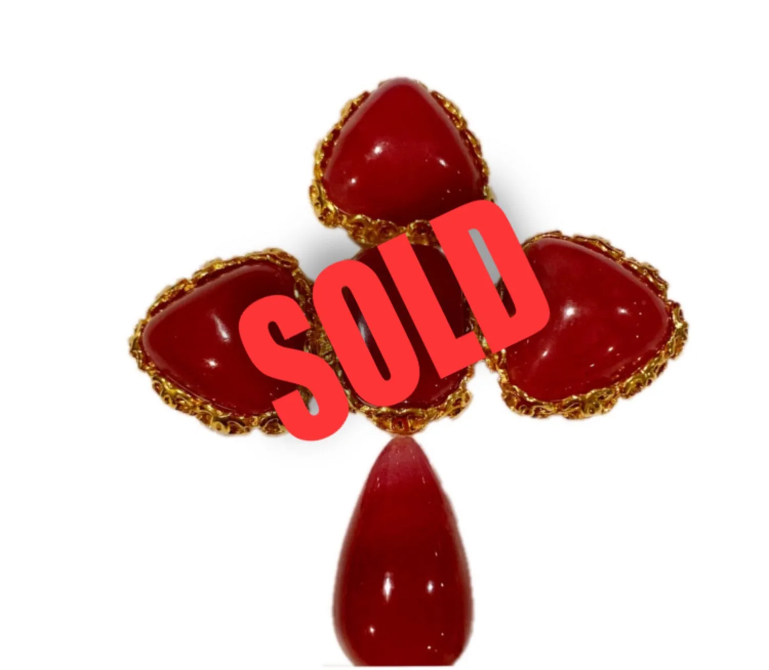 1989 collection 28 Chanel vintage Large matte Red brick Cross gripoix poured glass pin brooch