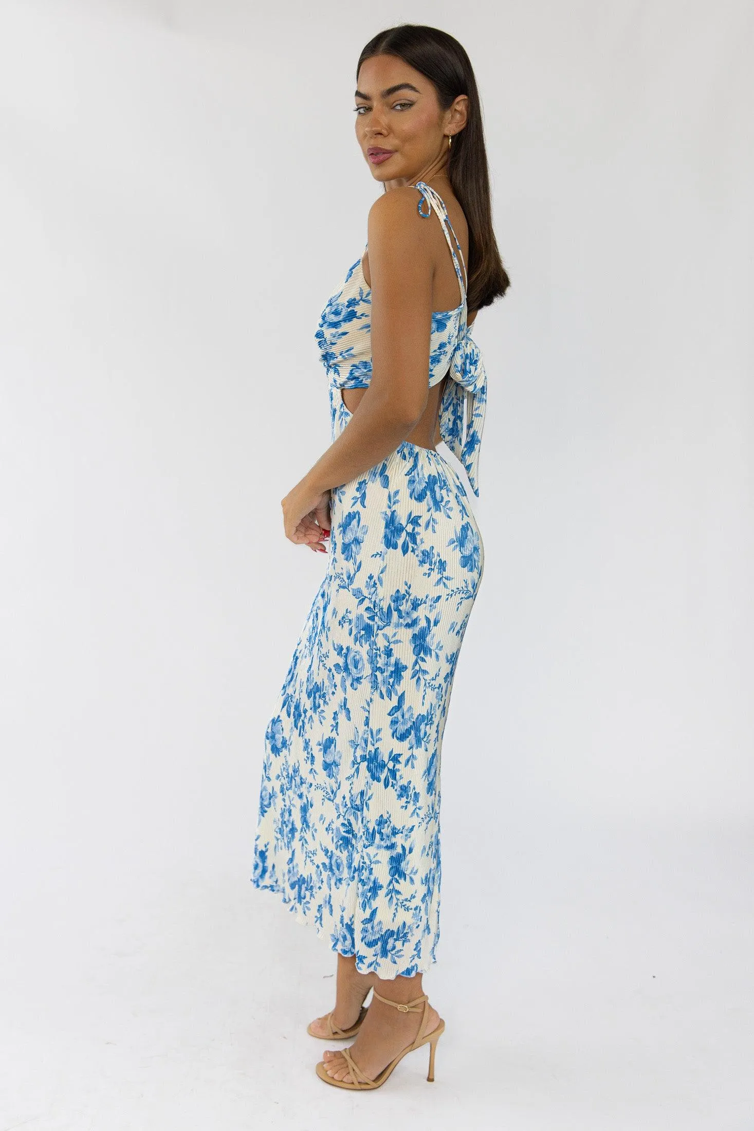 Adair Blue Floral Plisse Dress