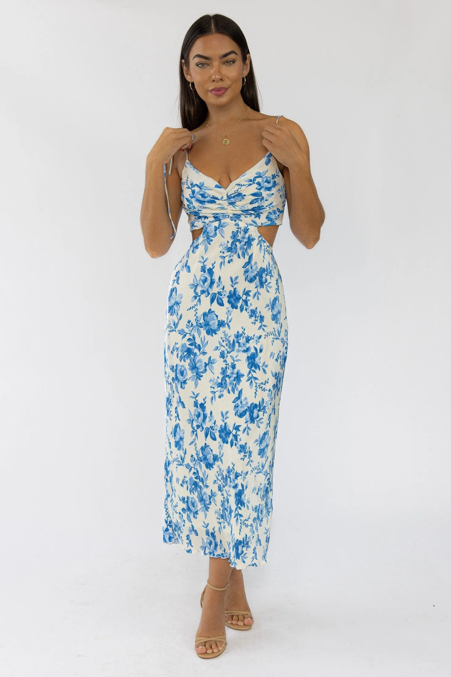 Adair Blue Floral Plisse Dress