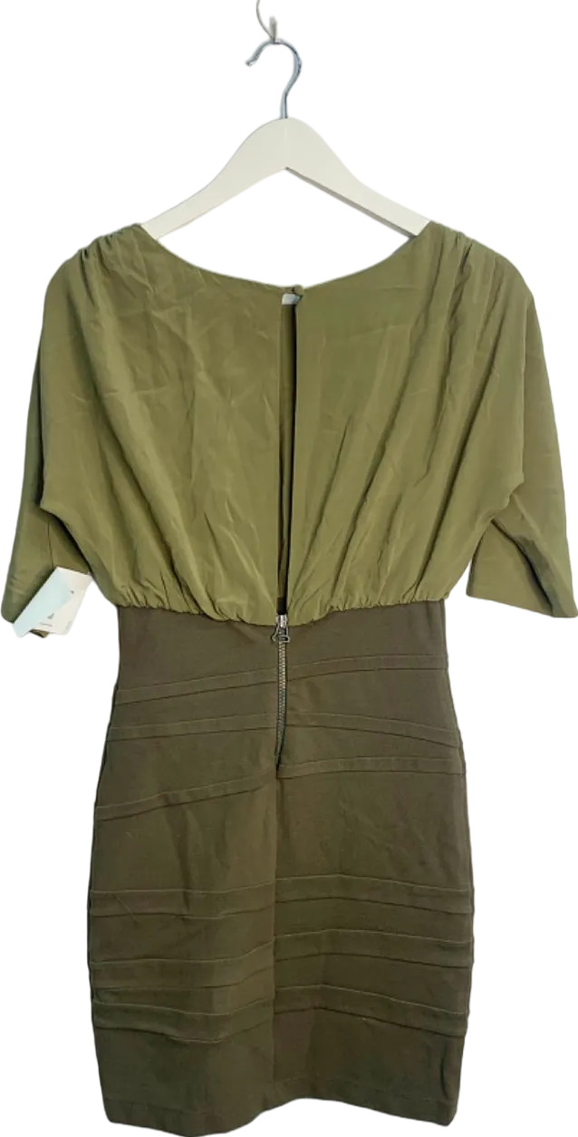 Alice   Olivia Olive Green Draped Bodice Dress UK Size 8