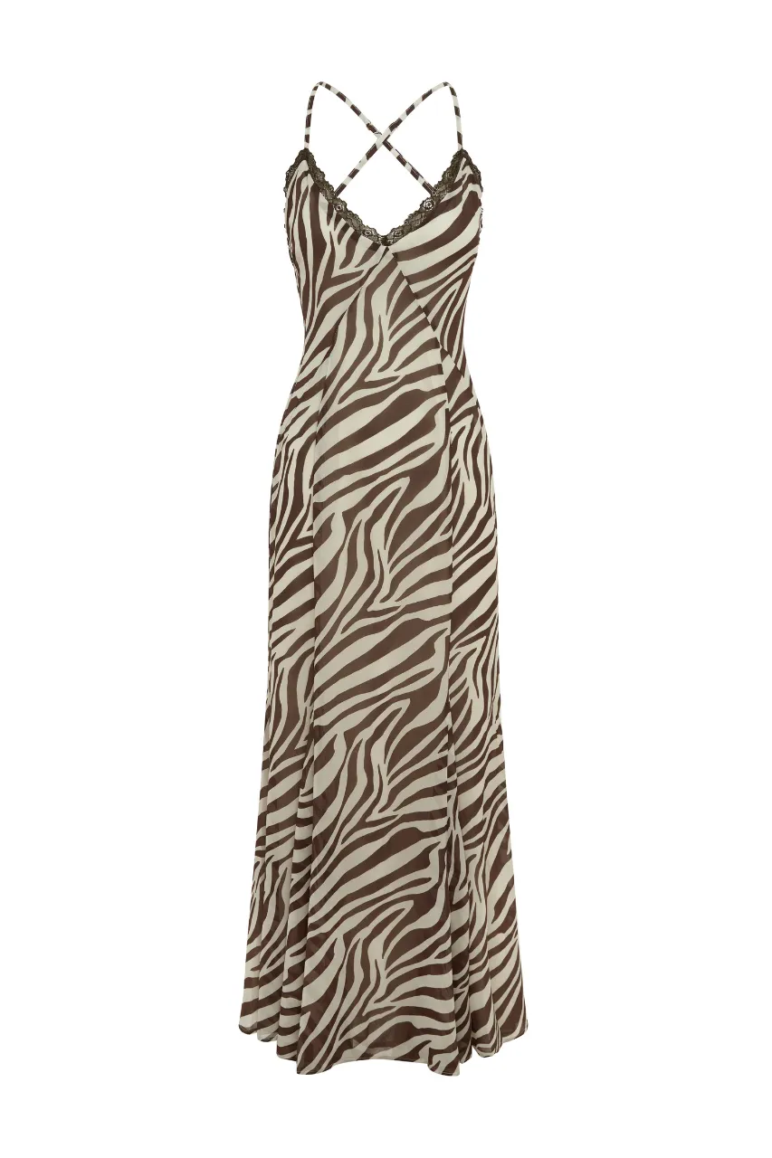 Amina Maxi Dress - Zebra Chocolate