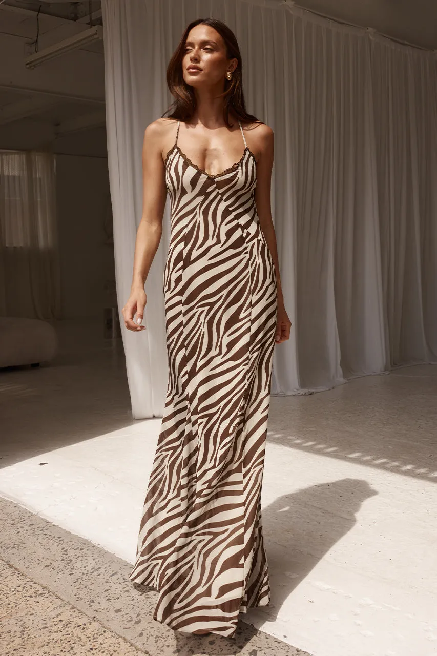 Amina Maxi Dress - Zebra Chocolate