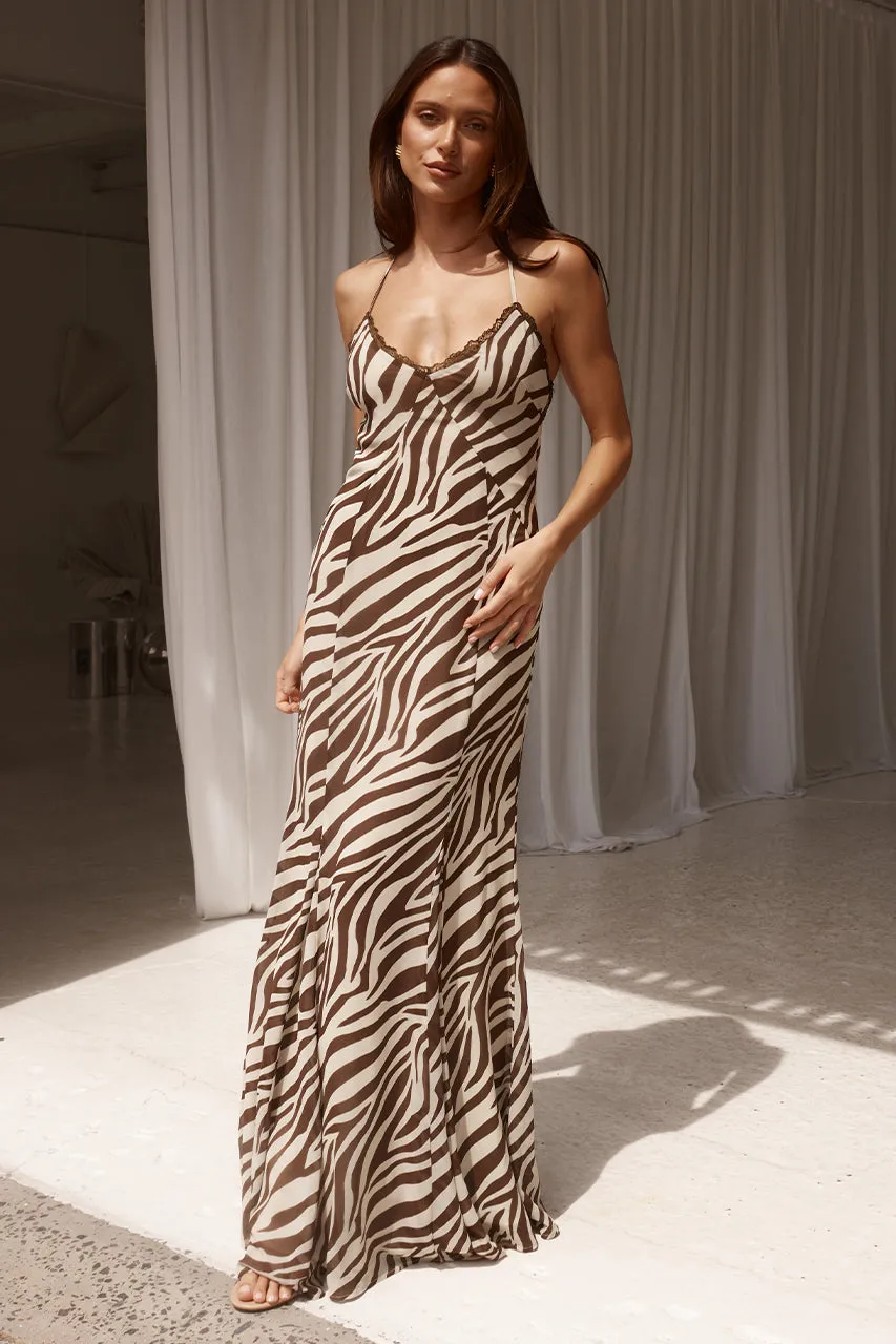 Amina Maxi Dress - Zebra Chocolate