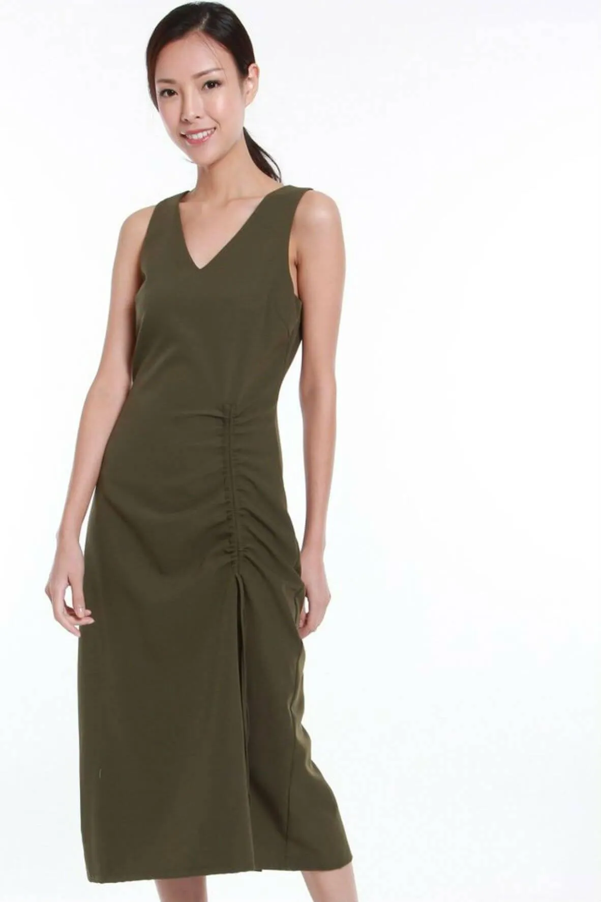 Angela Asymmetrical Gathered Drawstring Dress