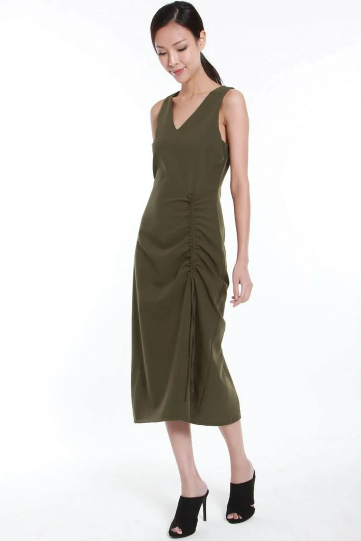 Angela Asymmetrical Gathered Drawstring Dress