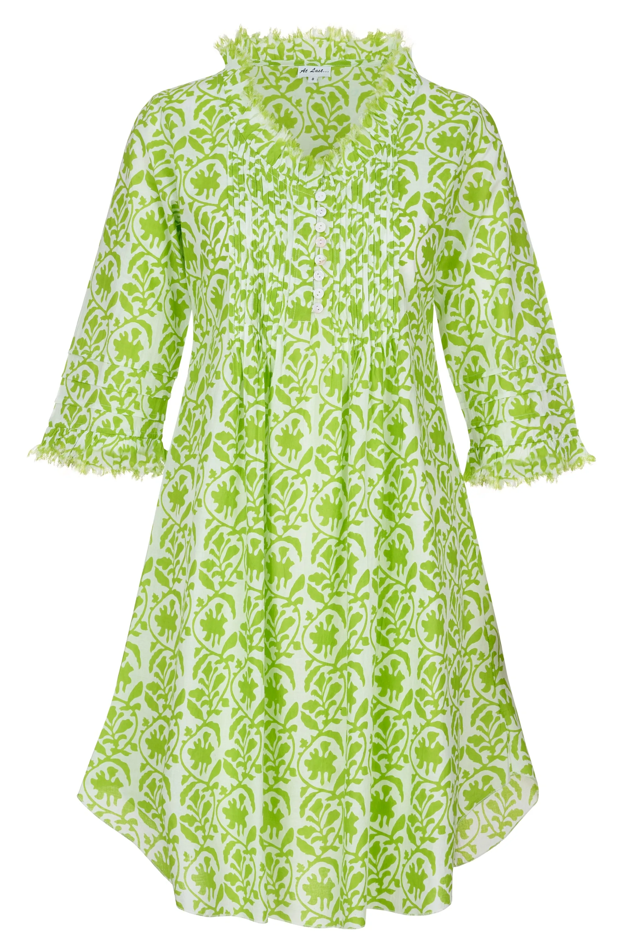 Annabel Cotton Tunic in White with Fresh Lime Trellis