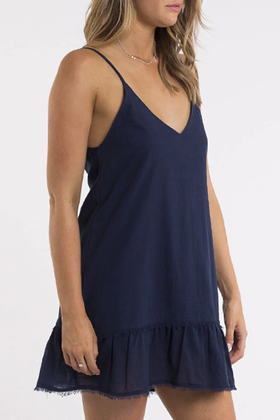 Beachy Strappy Drop Hem Navy Day Dress