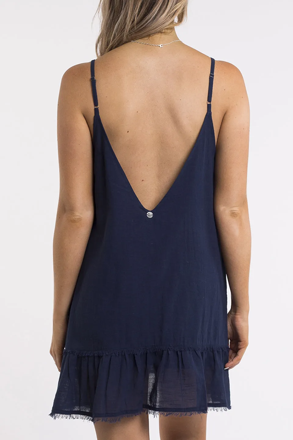 Beachy Strappy Drop Hem Navy Day Dress