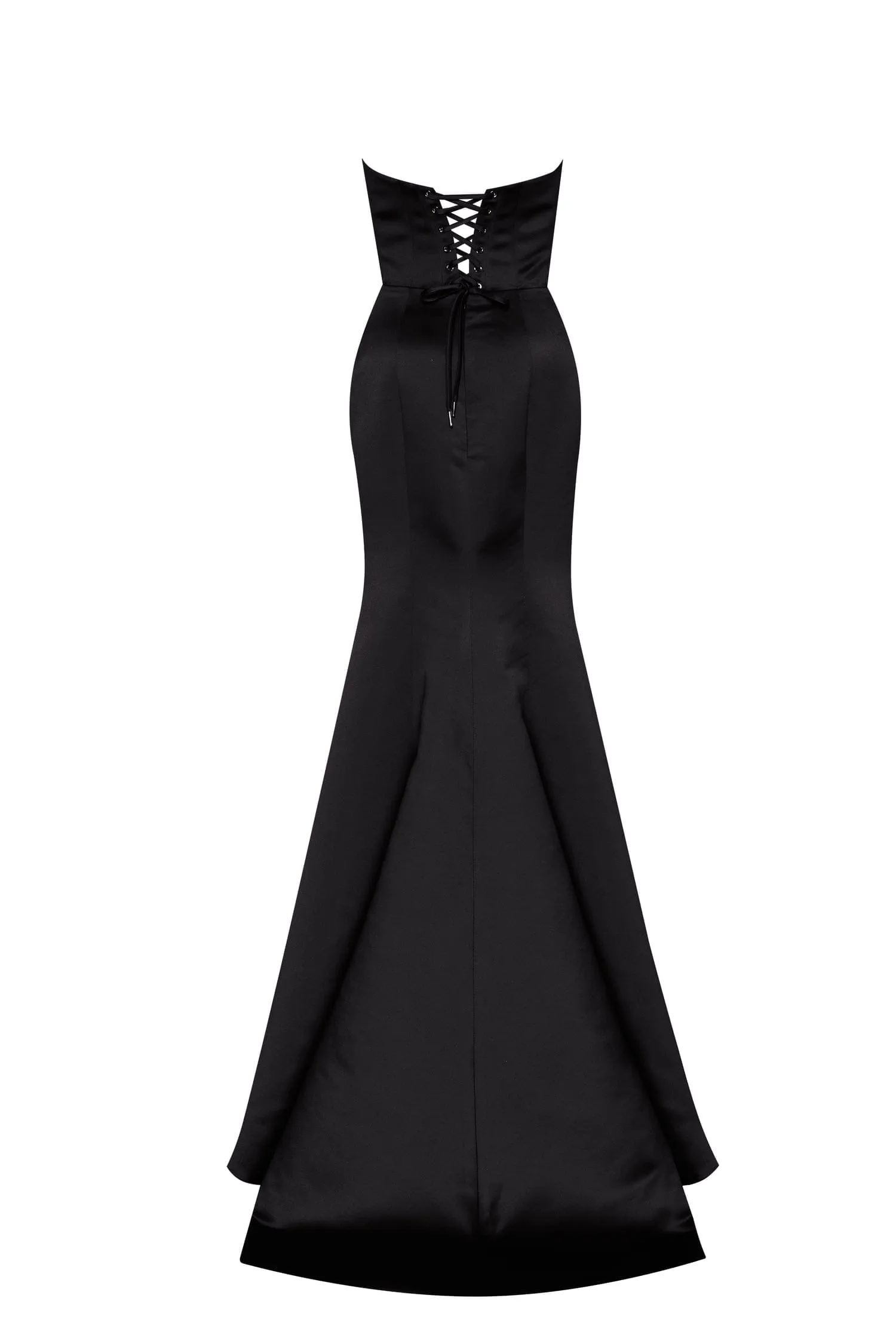 Black Strapless evening gown with thigh slit