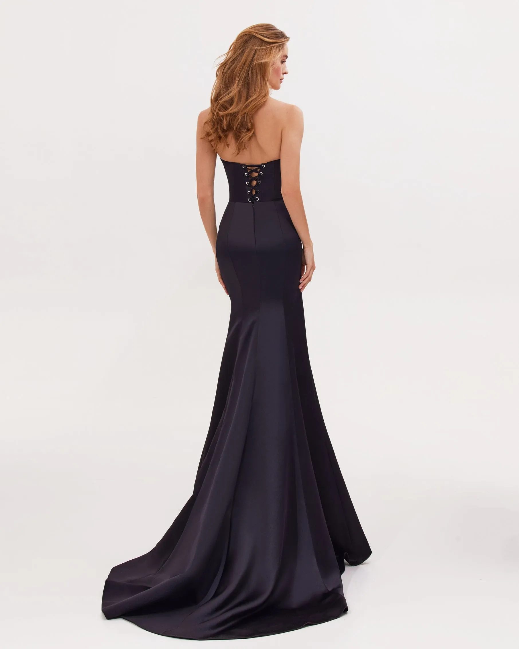 Black Strapless evening gown with thigh slit