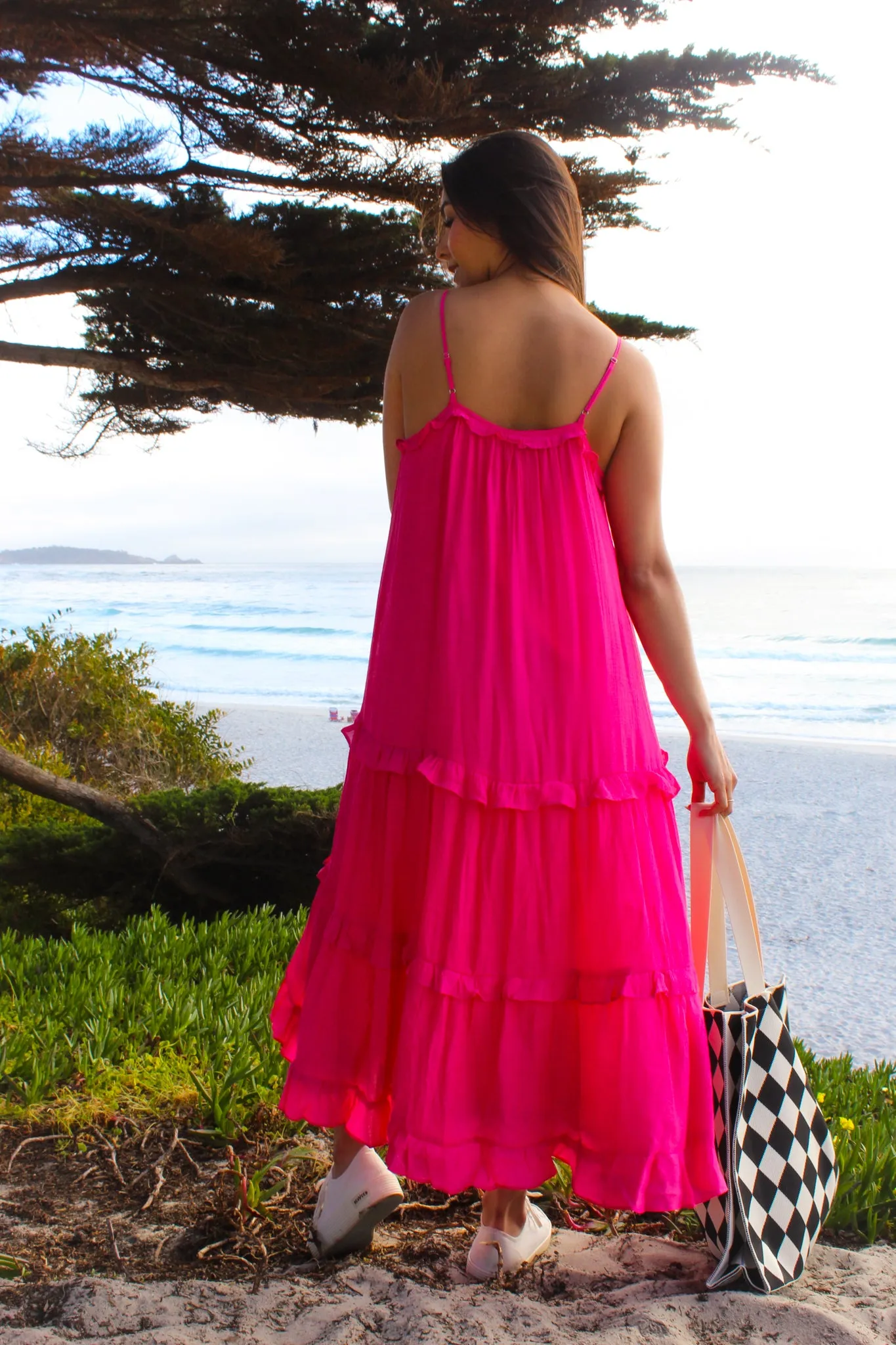 Bougainvillea Flowy Tiered Maxi Dress - Fuchsia