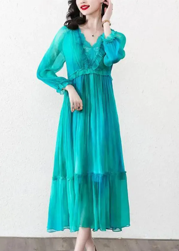 Boutique Peacock Blue Ruffled Exra Large Hem Chiffon Beach Dress Spring HA1051