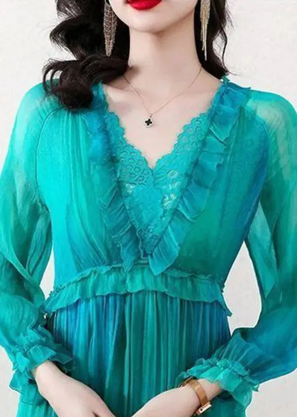 Boutique Peacock Blue Ruffled Exra Large Hem Chiffon Beach Dress Spring HA1051