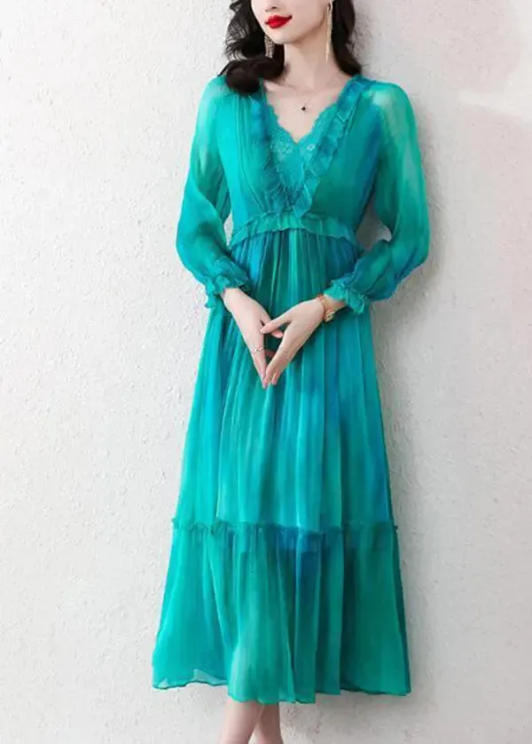 Boutique Peacock Blue Ruffled Exra Large Hem Chiffon Beach Dress Spring HA1051