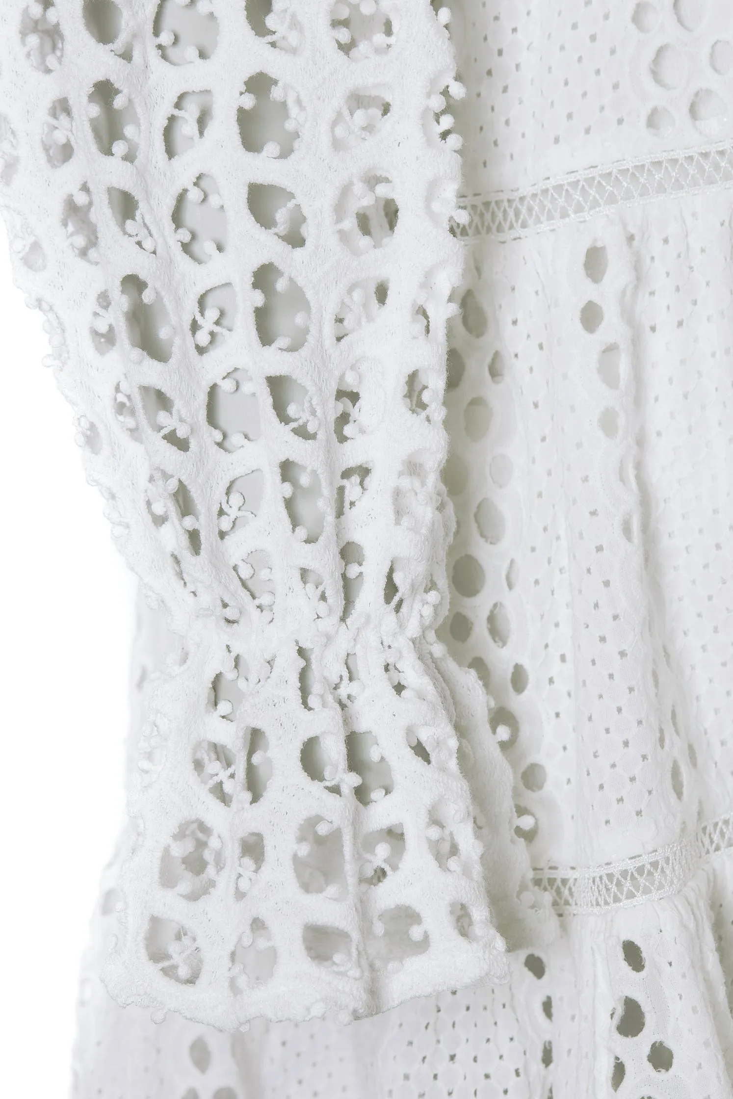 Broderie Lace V-Neck Midi Dress (White)