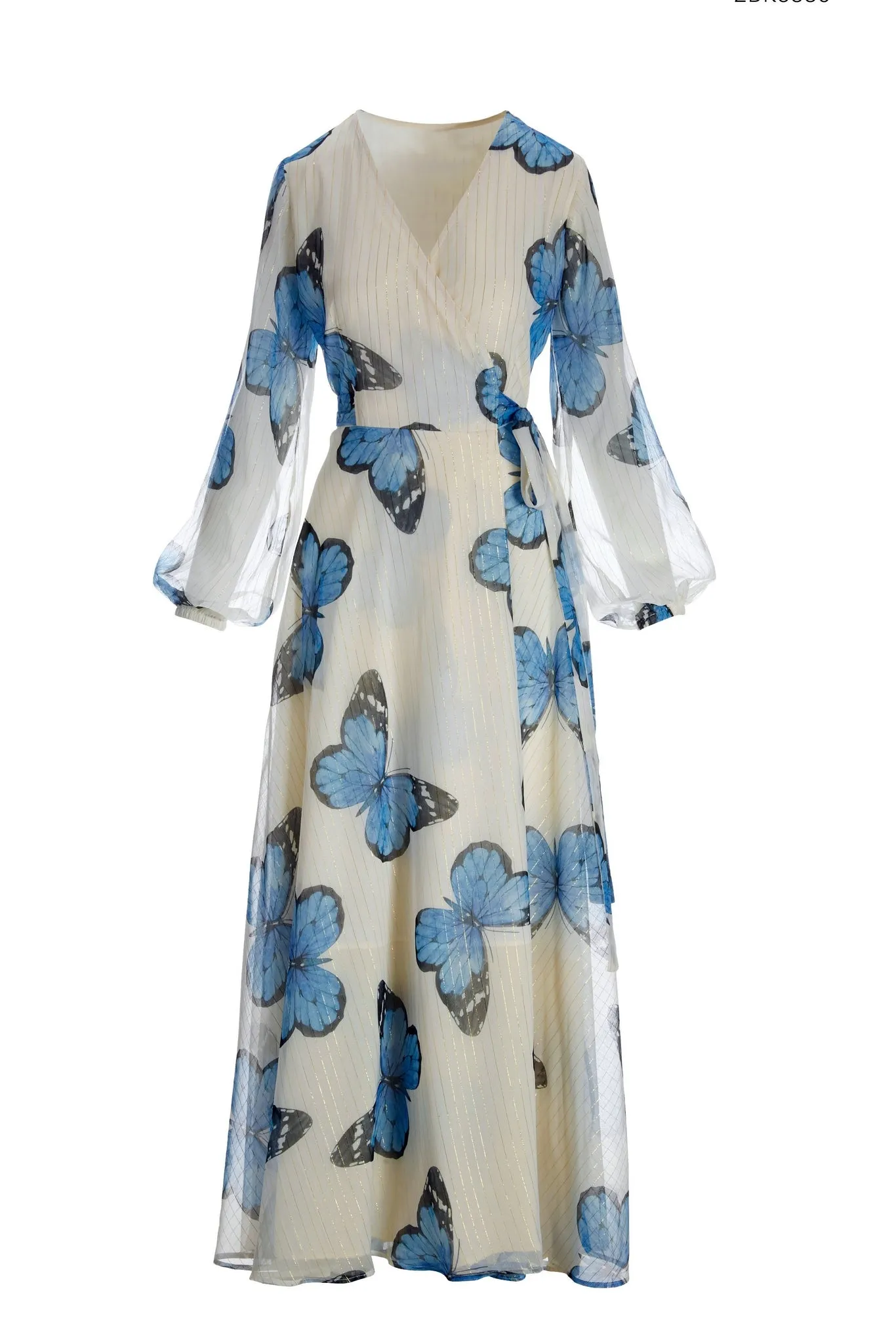 Butterfly Wings Wrap Maxi Dress Blue/White