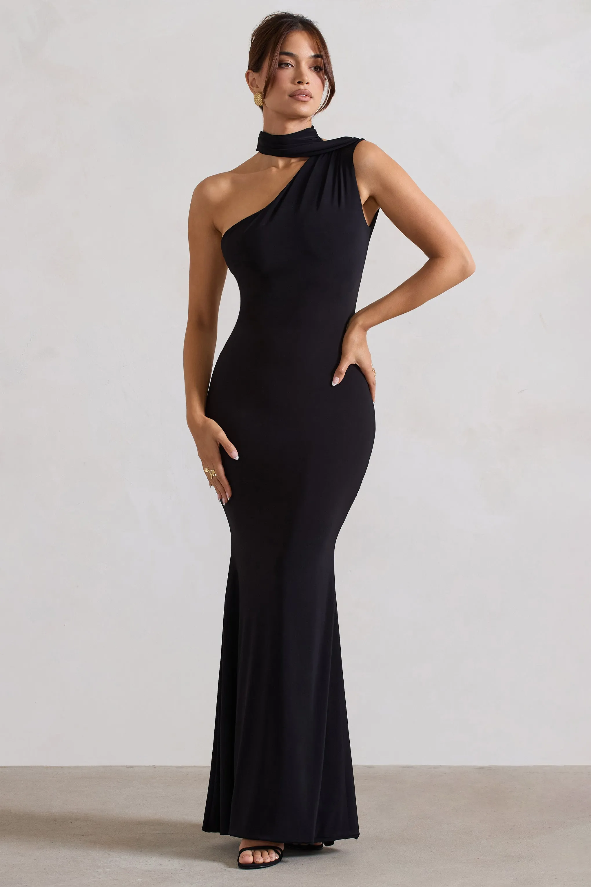 Capucine | Black One Shoulder Draped Maxi Dress