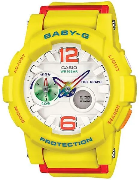 Casio Ladies Baby-G - Analog / Digital - Tide Graph Feature - Yellow Resin Strap