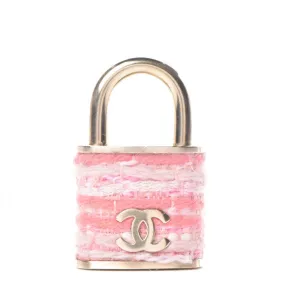 Chanel 2014 Pink Tweed Gold Padlock Brooch Pin