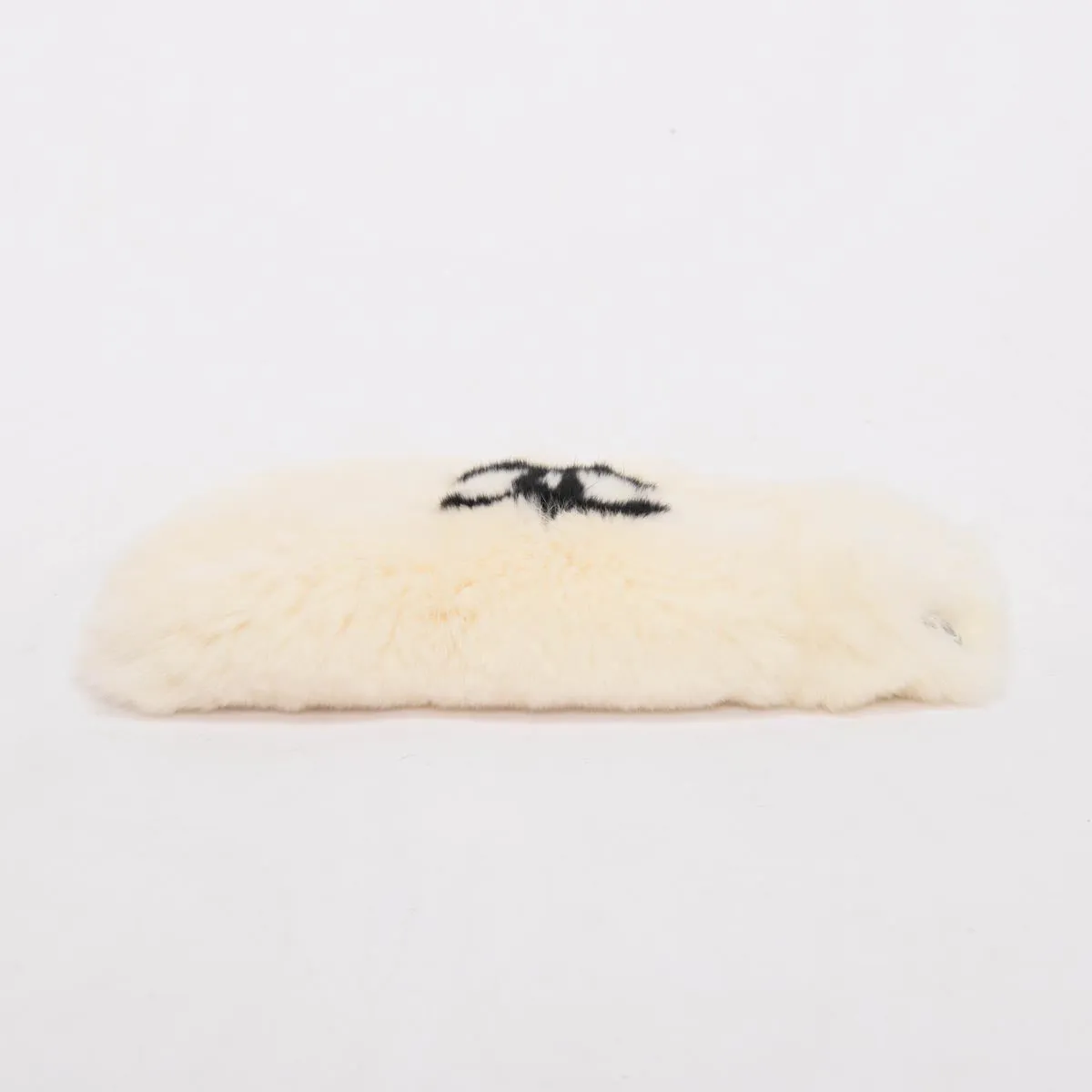 Chanel White Rabbit Fur CC Cuff Bracelet