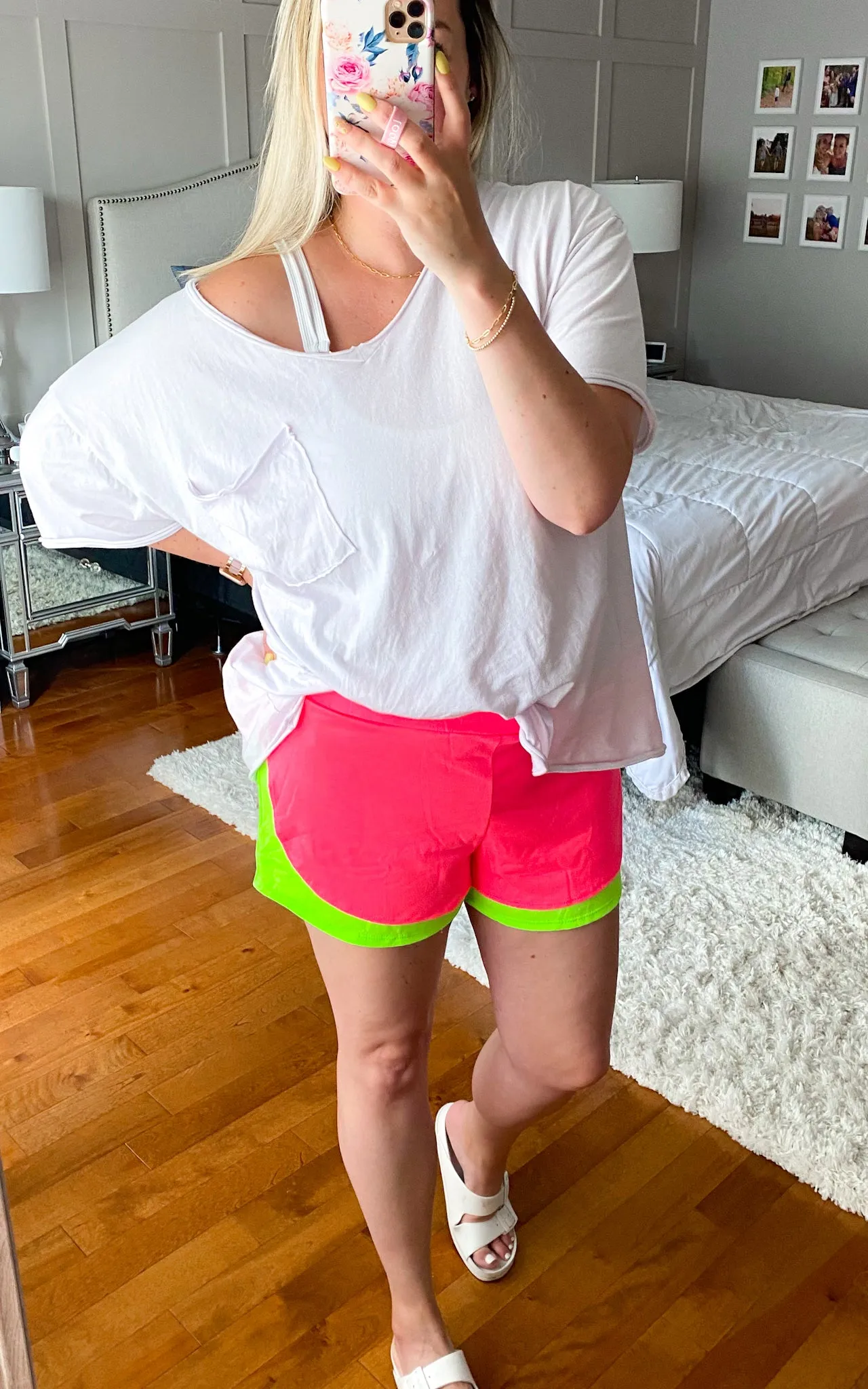 Colour Block Shorts | Neon Pink