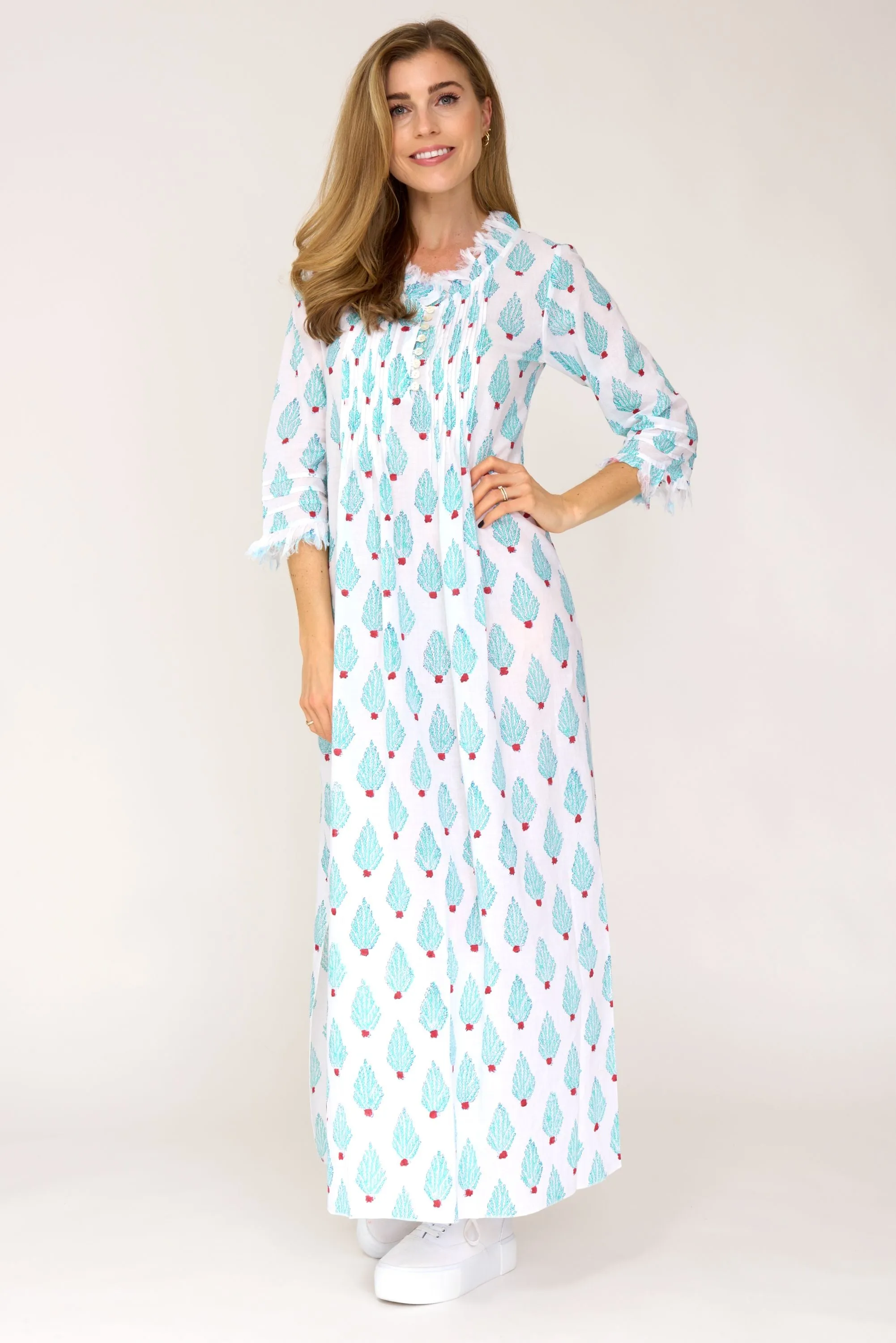 Cotton Annabel Maxi Dress Aqua Coral