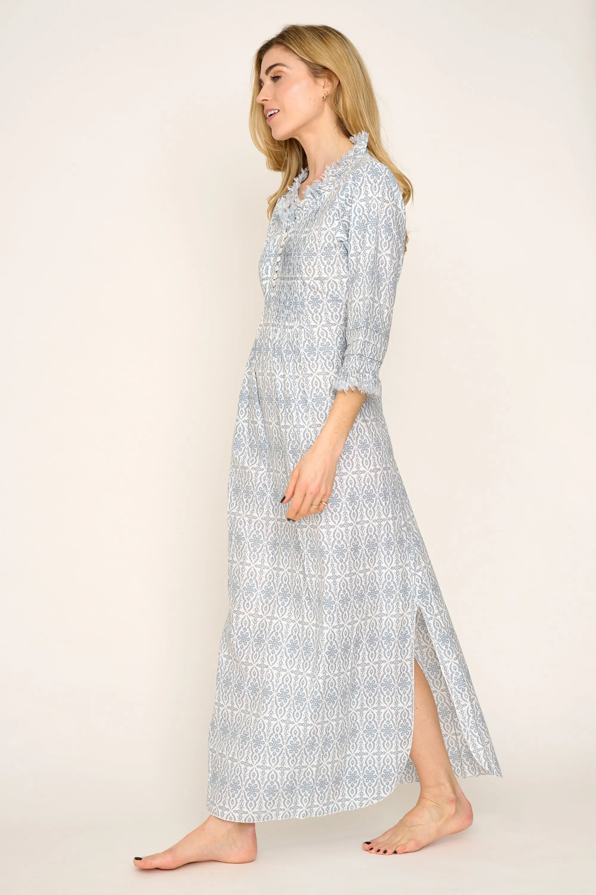 Cotton Annabel Maxi Dress in Dove Grey & White