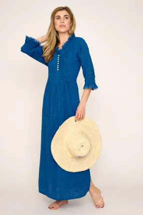 Cotton Annabel Maxi Dress in Hand Woven Blue