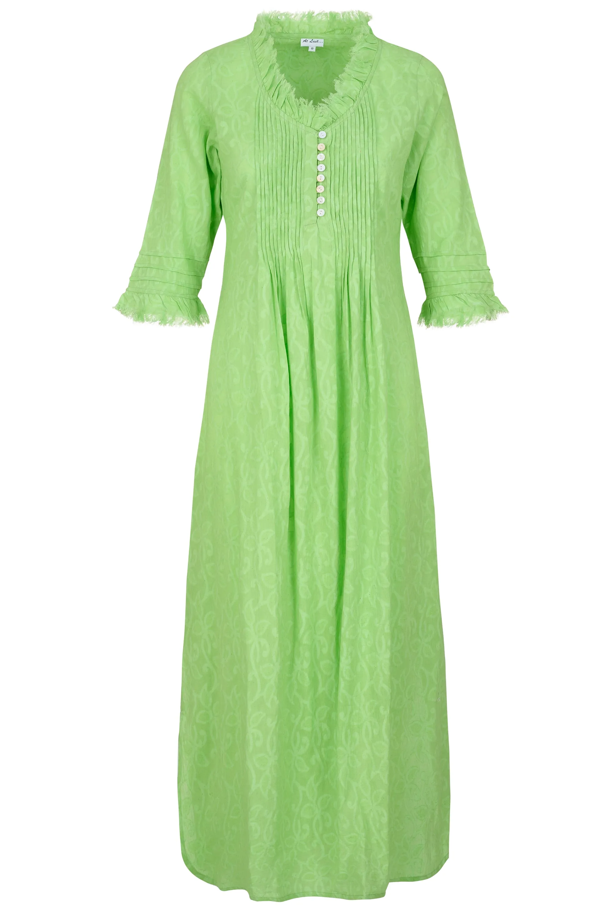 Cotton Annabel Maxi Dress in Hand Woven Lime Green