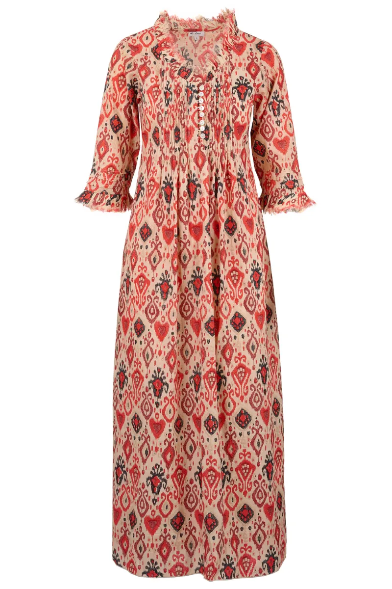 Cotton Annabel Maxi Dress in Latte Ikat