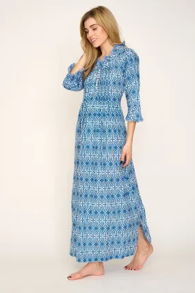 Cotton Annabel Maxi Dress in Royal Blue & White