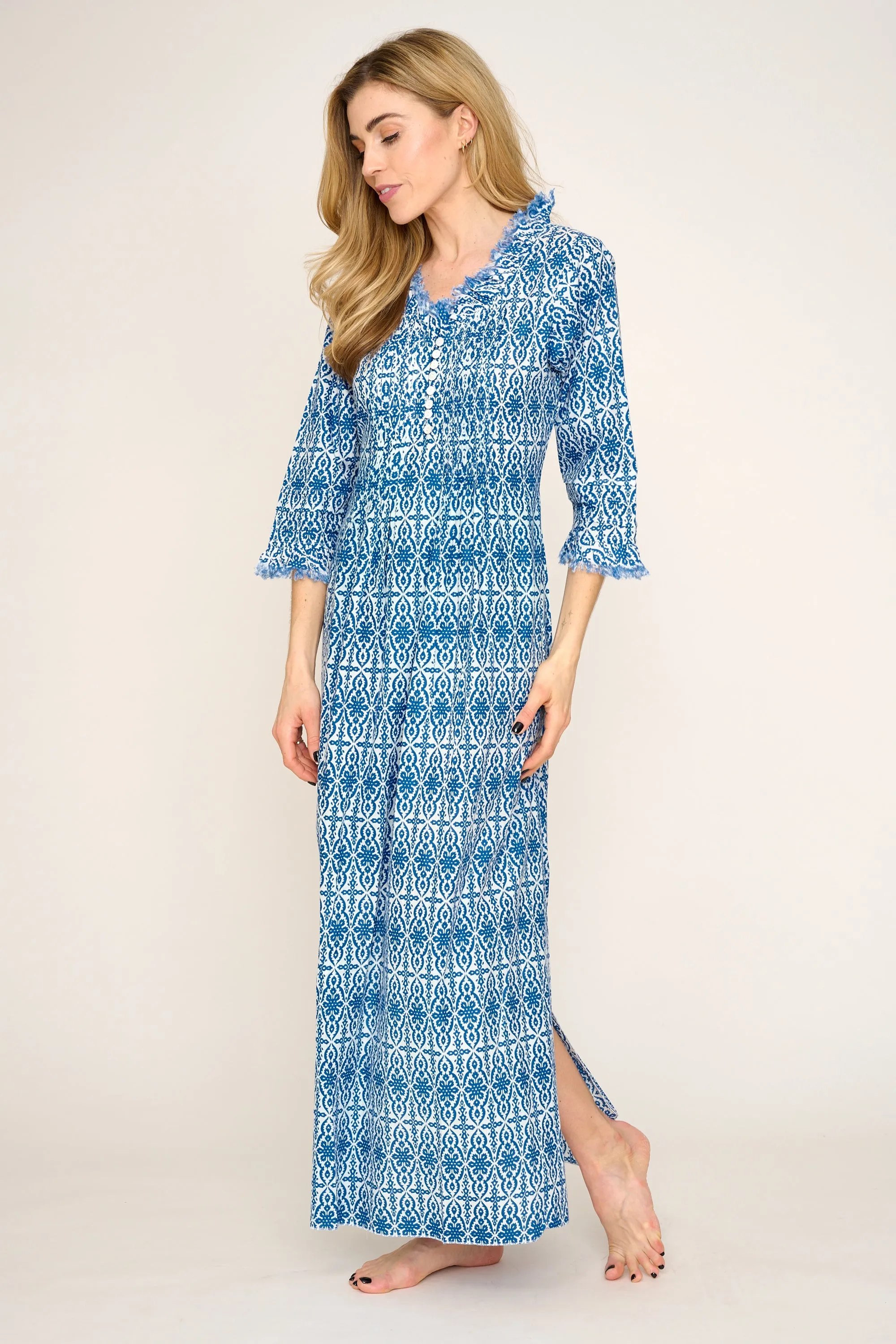 Cotton Annabel Maxi Dress in Royal Blue & White