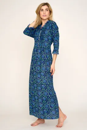 Cotton Annabel Maxi Dress in Royal Blue with Blue & Green Flower