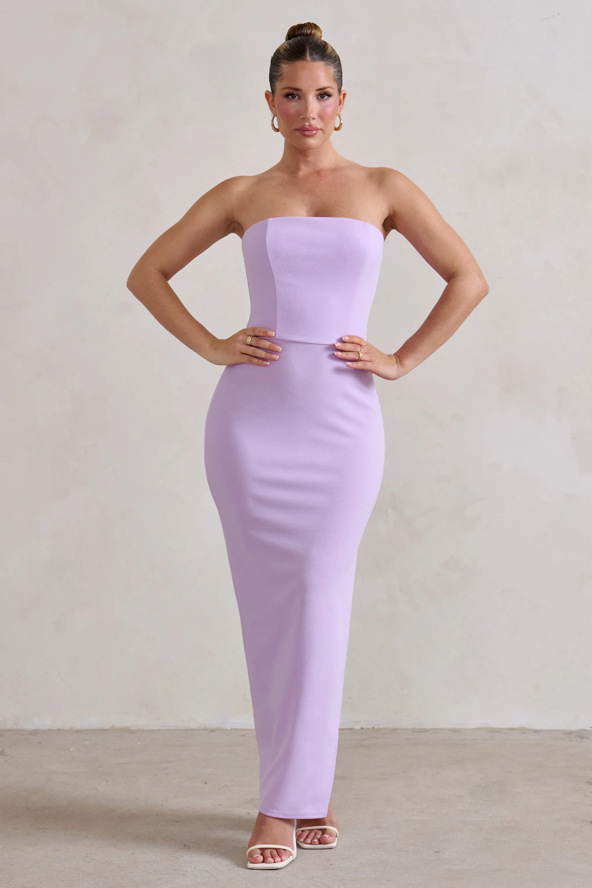 Dina | Lilac Bandeau Maxi Dress With Split