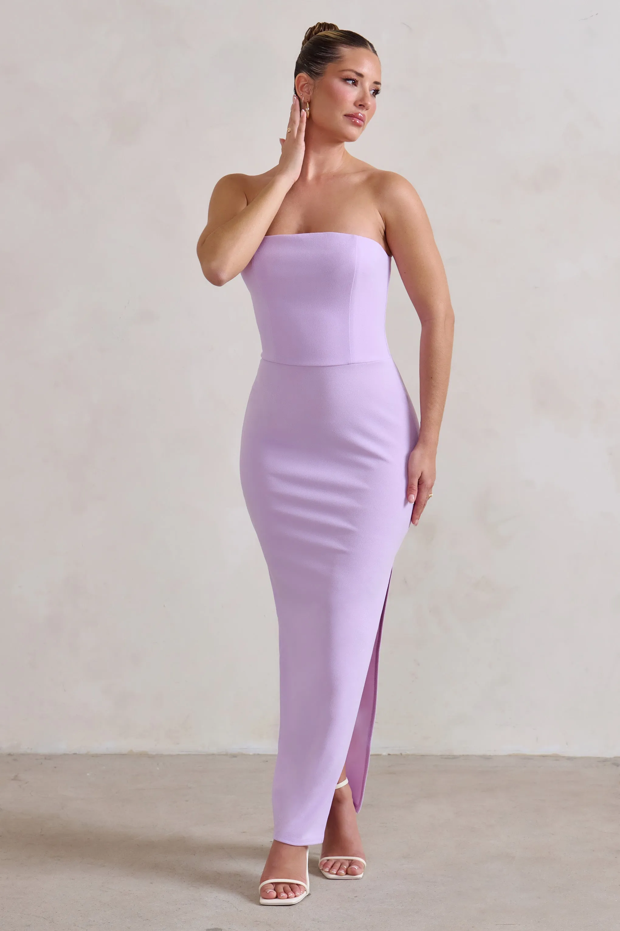 Dina | Lilac Bandeau Maxi Dress With Split