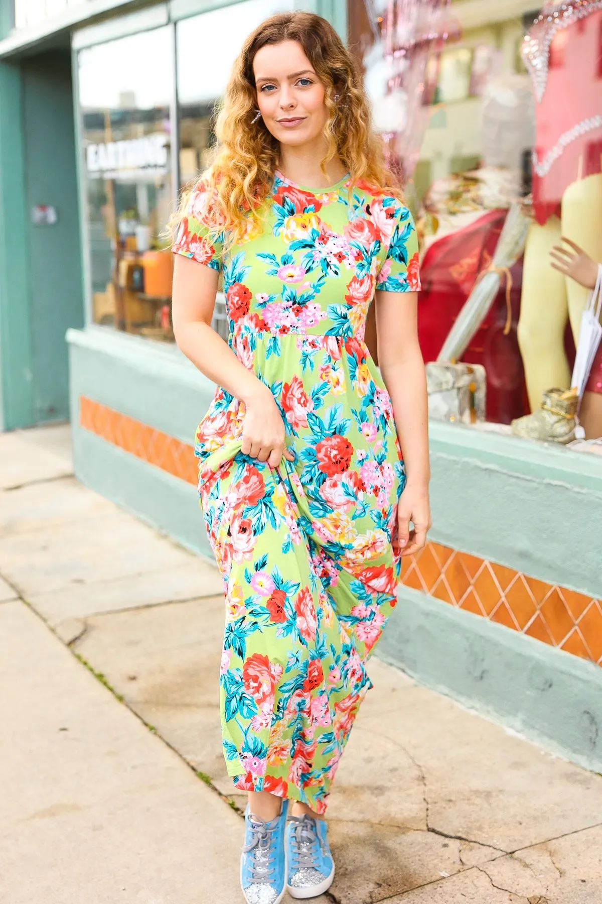 Diva Dreams Lime Floral Print Fit & Flare Maxi Dress