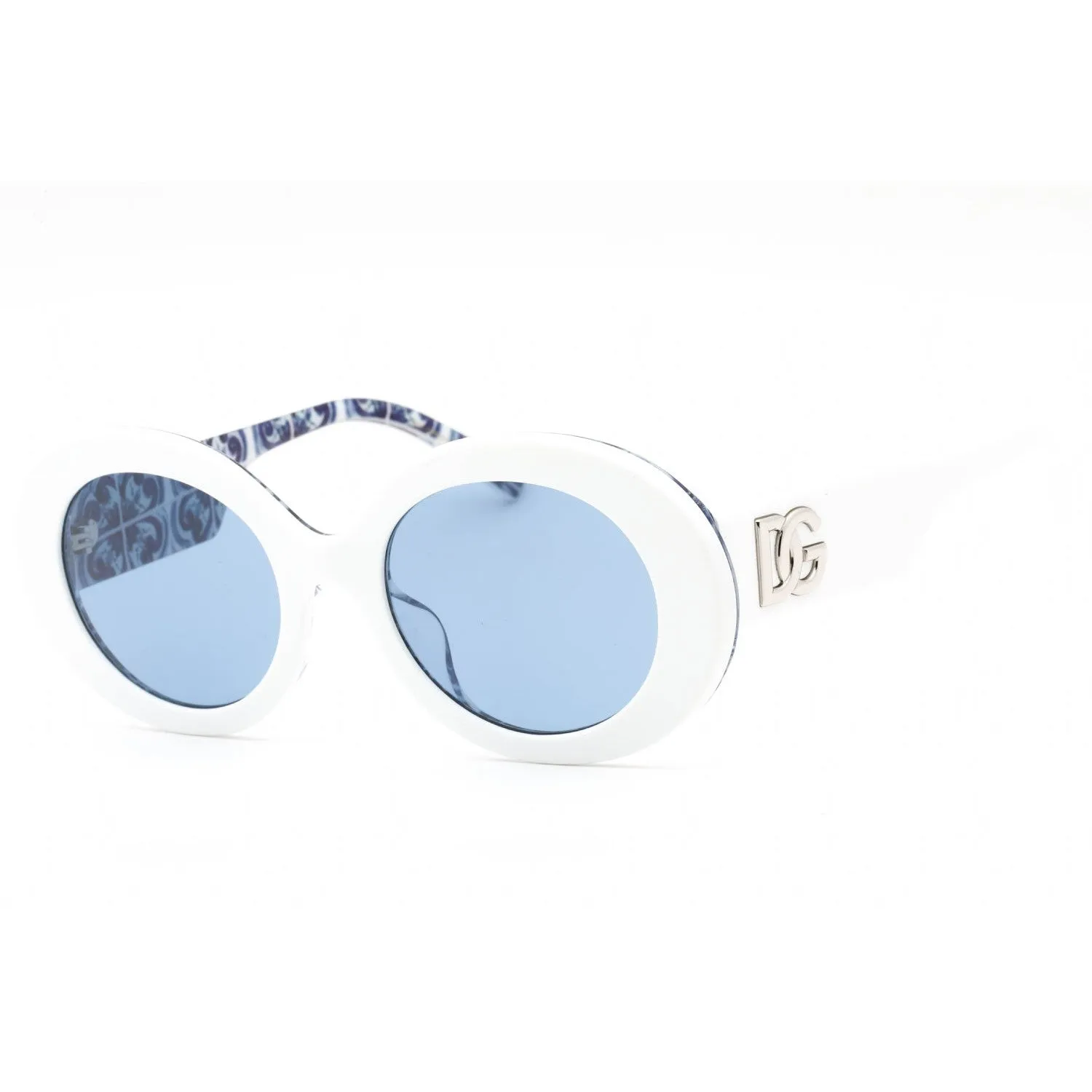 Dolce & Gabbana 0DG4448F Sunglasses White on Blue Maiolica / Light Blue Mirrored Silve Women's