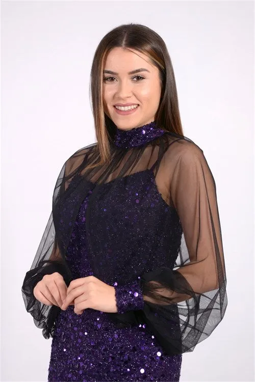 Double -Use Dress With Bustier With Sequin Strap - Purple