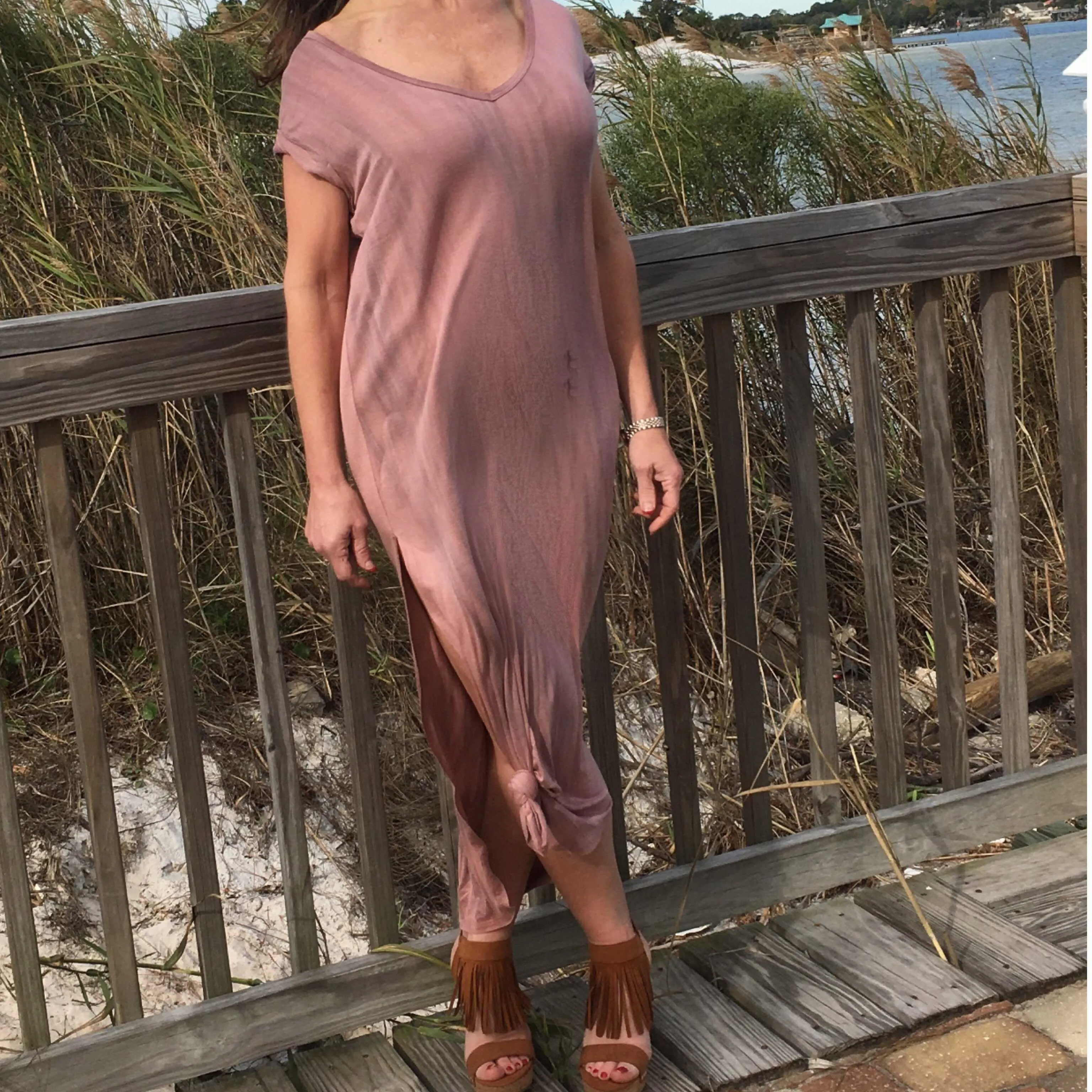 Dusty Rose Mineral Washed Side Knot Dress