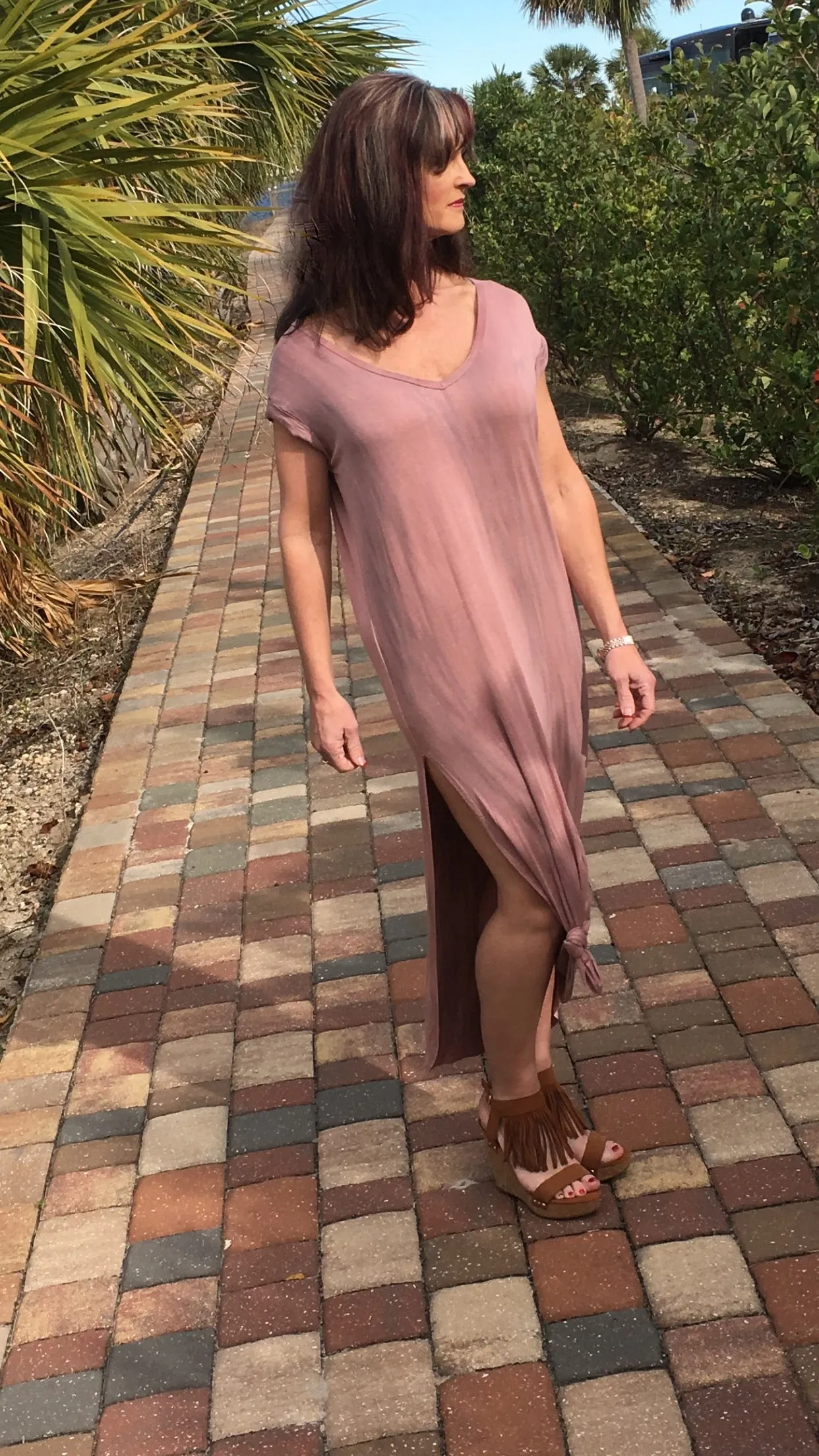 Dusty Rose Mineral Washed Side Knot Dress