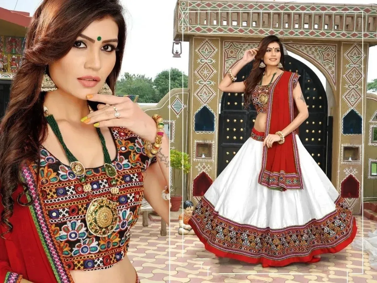 Elegant White And Red Combo Designer Party Wear Trendy Navratri Chaniya Choli