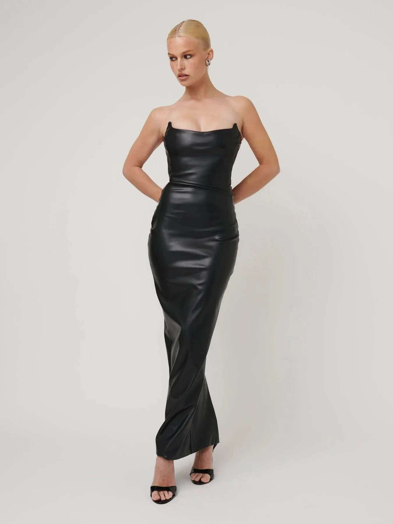 Elodie Dress - Faux Leather Black