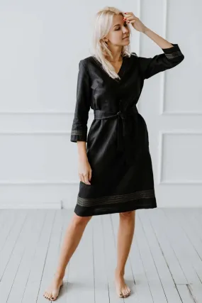 Embroidery Black Linen Dress