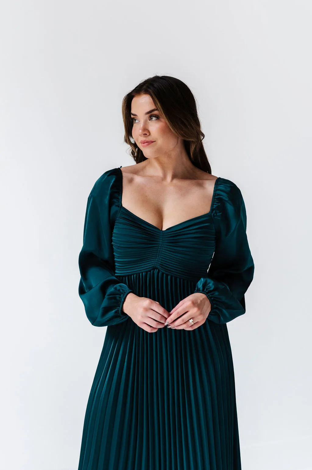 Fa La La Pleated Dress in Hunter Green